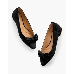 NEW! Talbots Women's Edison Party Bow Suede Black Flats Size 7.5 M $128 NIB